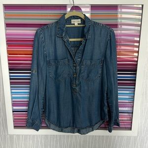 cloth + stone denim (tencel) popover collared shirt, size small.